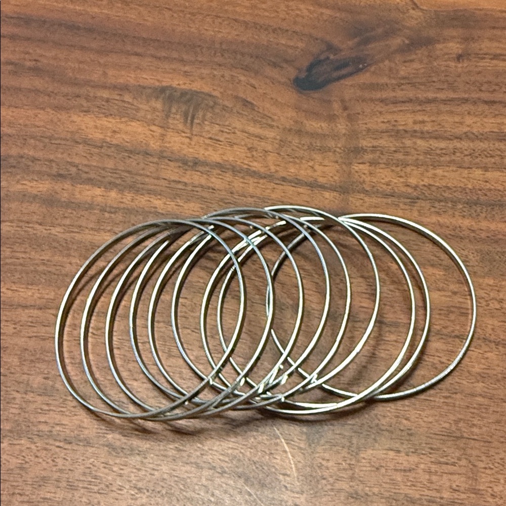 Set of Thin Metal Bangle Bracelets -Silver Tone